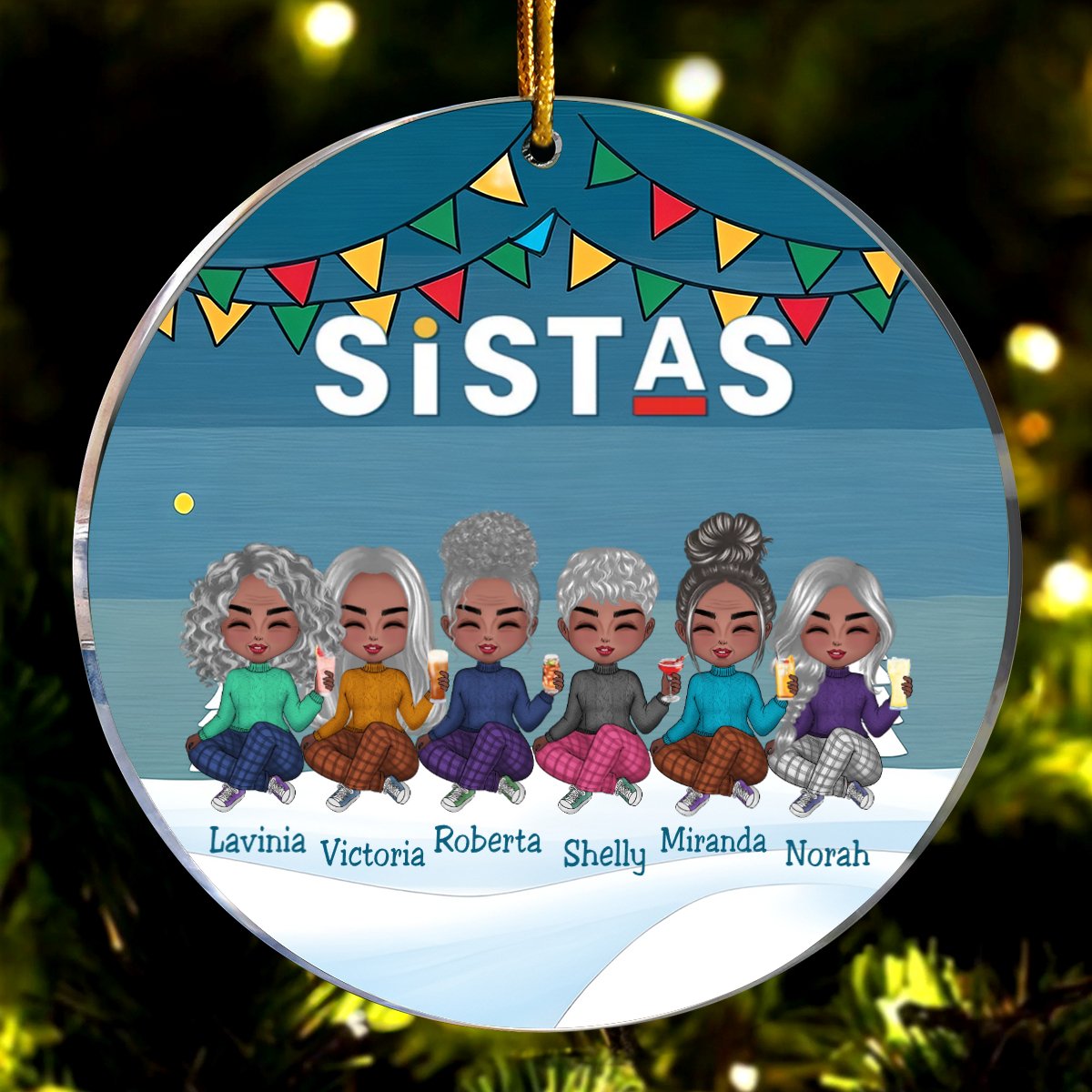 Sistas - Sistas Soul Sisters - Personalized Circle Ornament (TT) - Makezbright Gifts