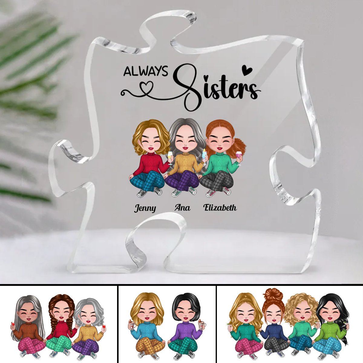 Sisters - Always Sisters - Personalized Acrylic Plaque - Makezbright Gifts