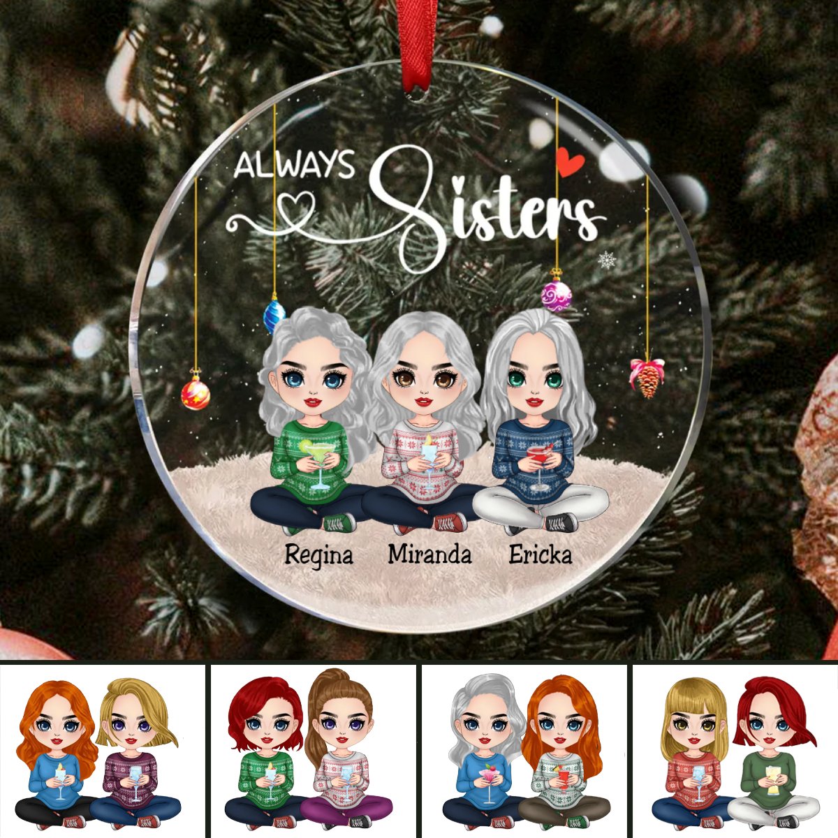 Sisters - Always Sisters - Personalized Circle Ornament (TB) - Makezbright Gifts