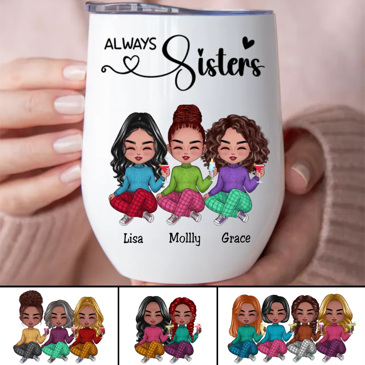 Sisters - Always Sisters - Personalized Wine Tumbler (L) - Makezbright Gifts