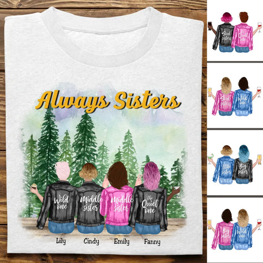 Sisters - Always Sisters V2 - Personalized Unisex T - Shirt (Lake) - Makezbright Gifts