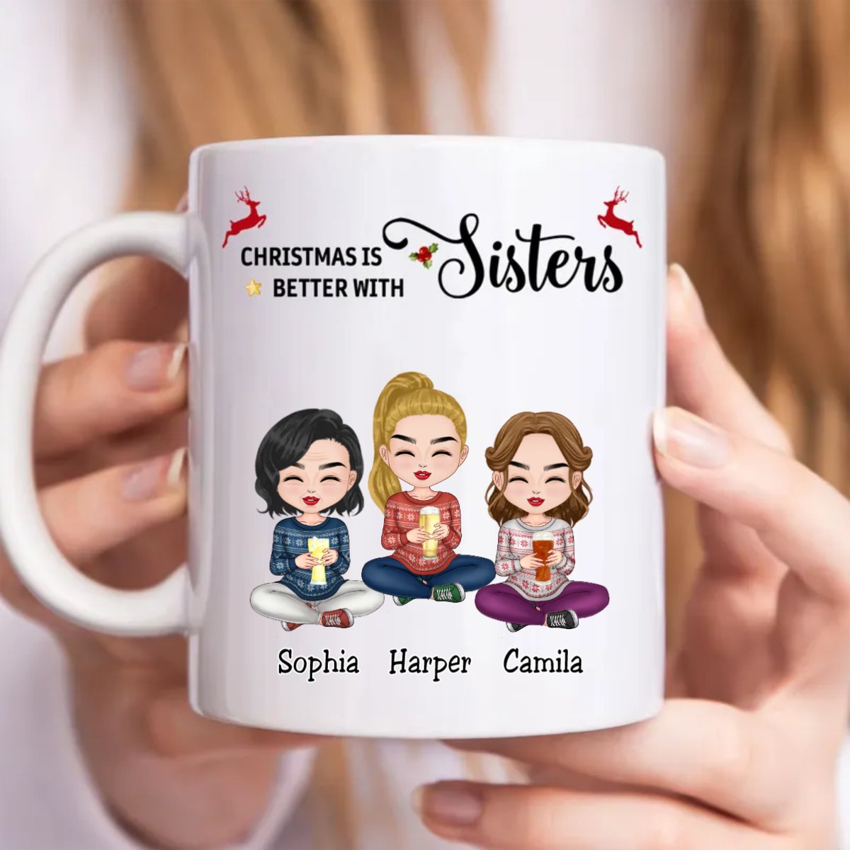 Sisters - Christmas Is Better With Sisters - Personalized Mug - Makezbright Gifts