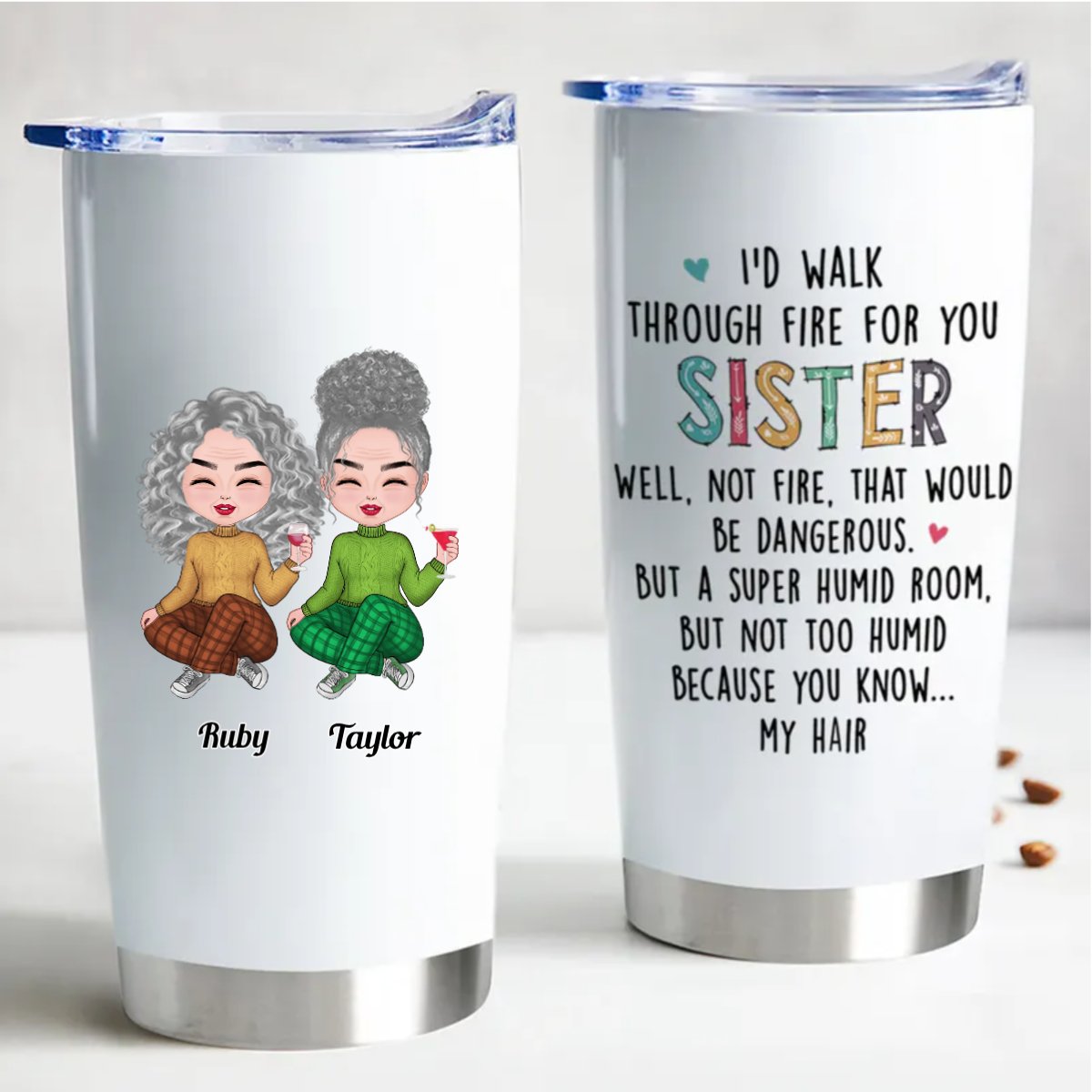 Sisters' Fire Walk 20oz Personalized Tumbler - Makezbright Gifts