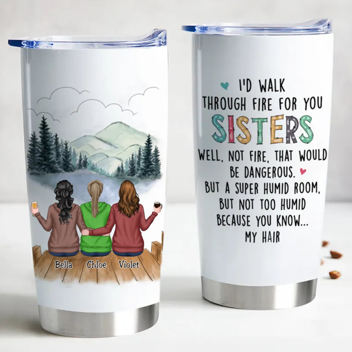 Sisters Forever 20oz Personalized Insulated Tumbler - Makezbright Gifts