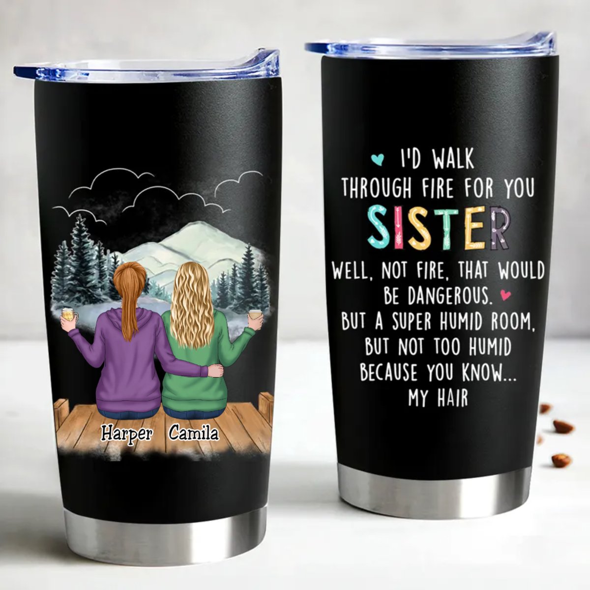 Sisters Forever Custom Insulated Tumbler - 20oz Stainless Steel (NV) - Makezbright Gifts