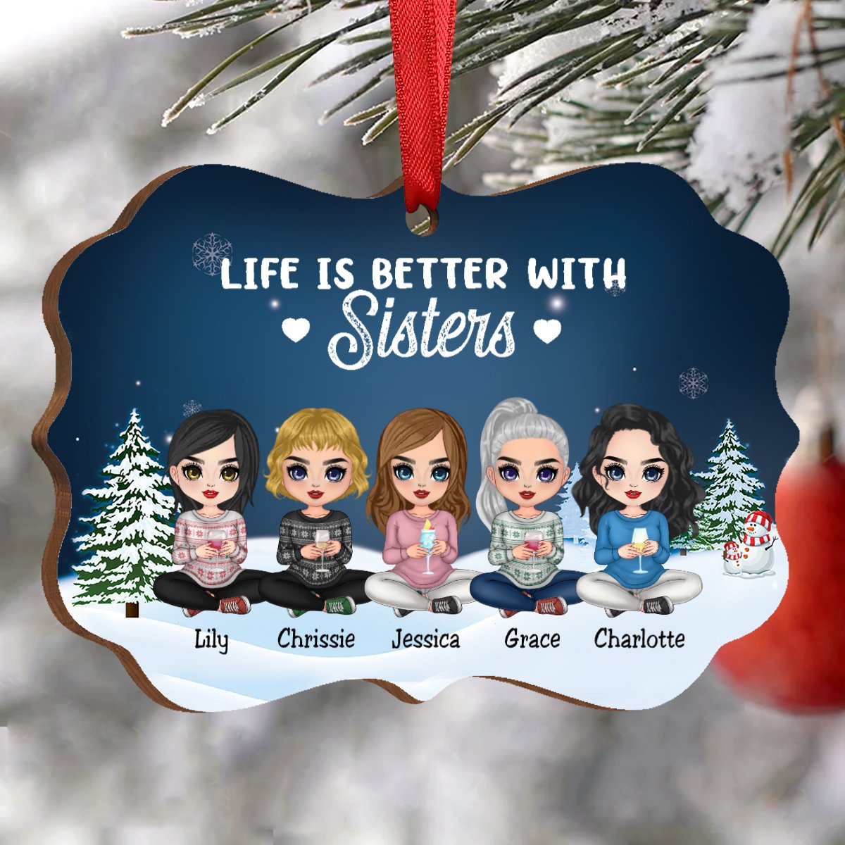 Sisters - Life Is Better With Sisters - Personalized Acrylic Ornament (Ver2) - Makezbright Gifts