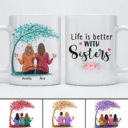 Sisters - Life Is Better With Sisters - Personalized Mug (Green) - Makezbright Gifts