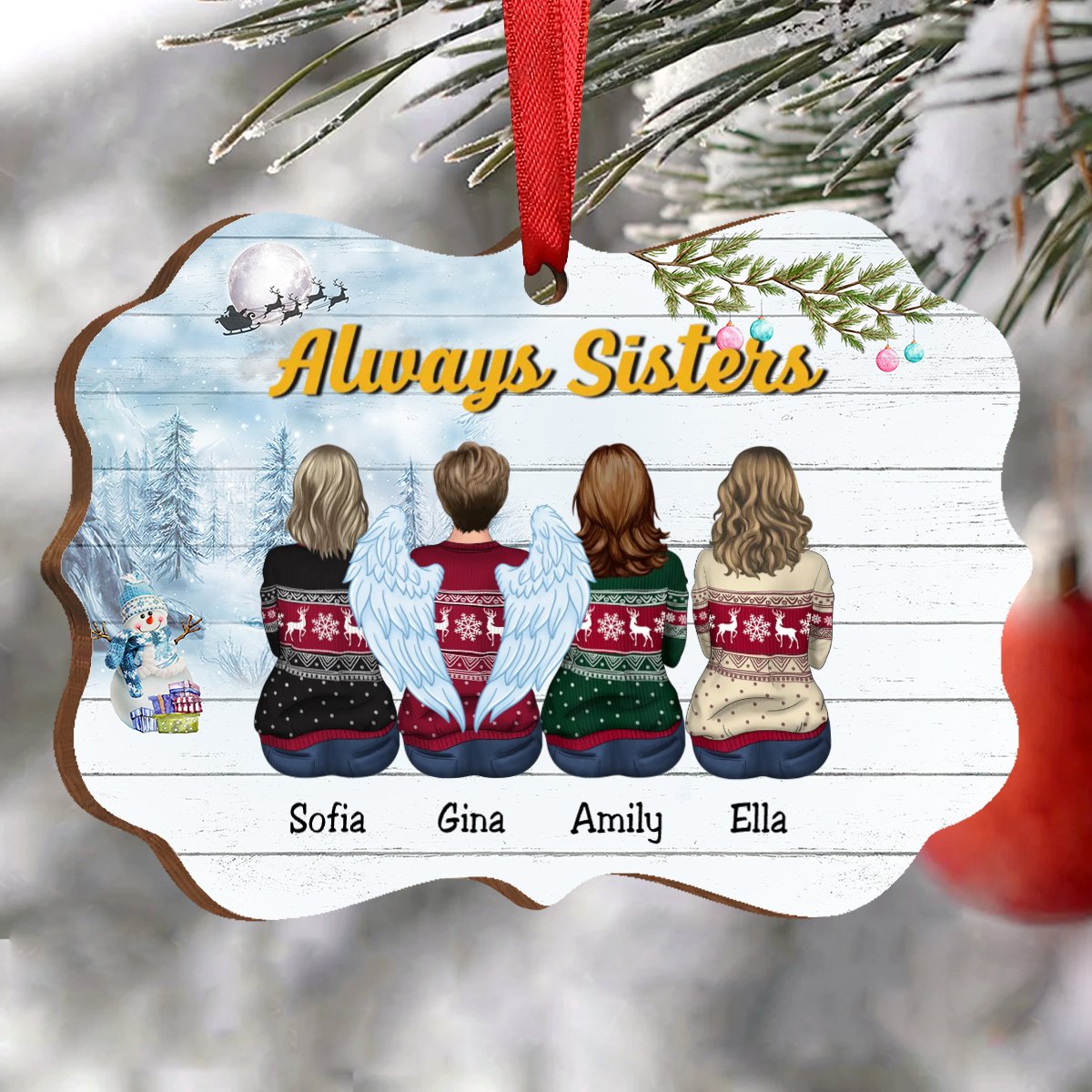 Sisters Memorial Gift - Always Sisters - Personalized Acrylic Ornament - Makezbright Gifts