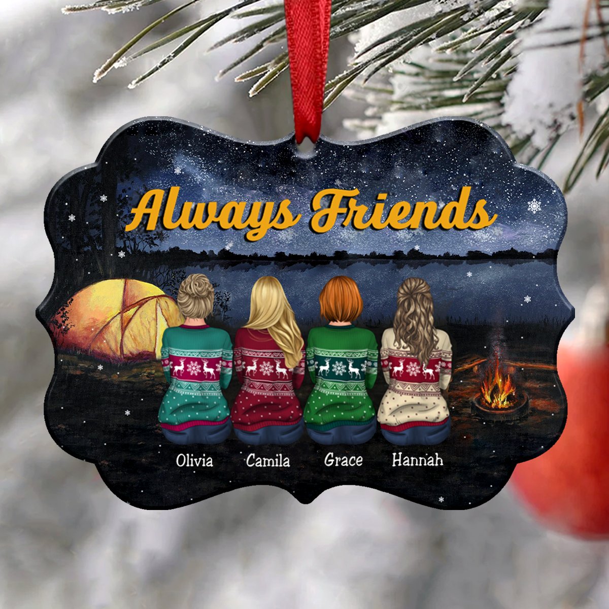 Sisters Ornament - Always Friends - Personalized Christmas Ornament - CP1 - Makezbright Gifts