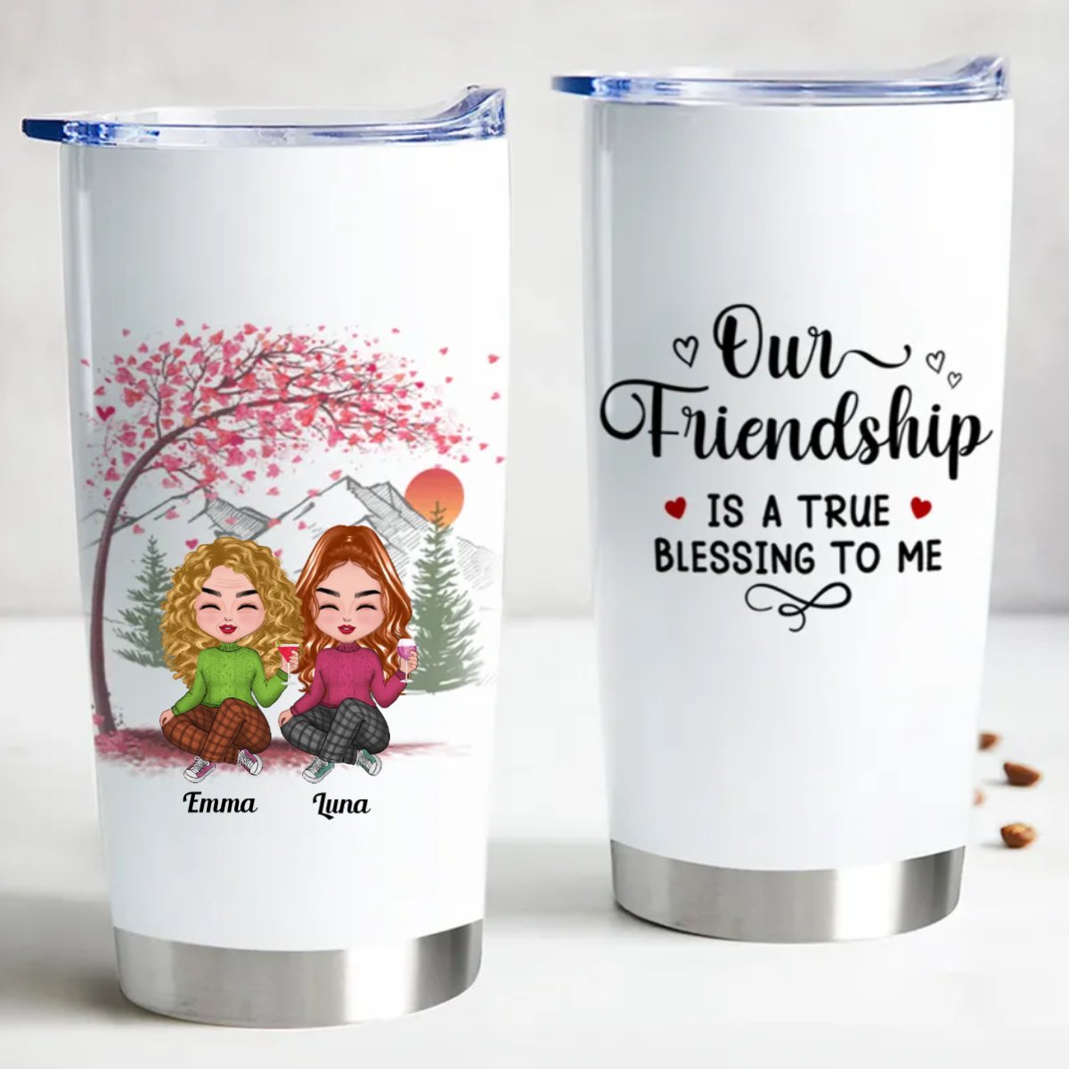 Sisters - Our Friendship Is A True Blessing To Me - Personalized Tumbler - Makezbright Gifts