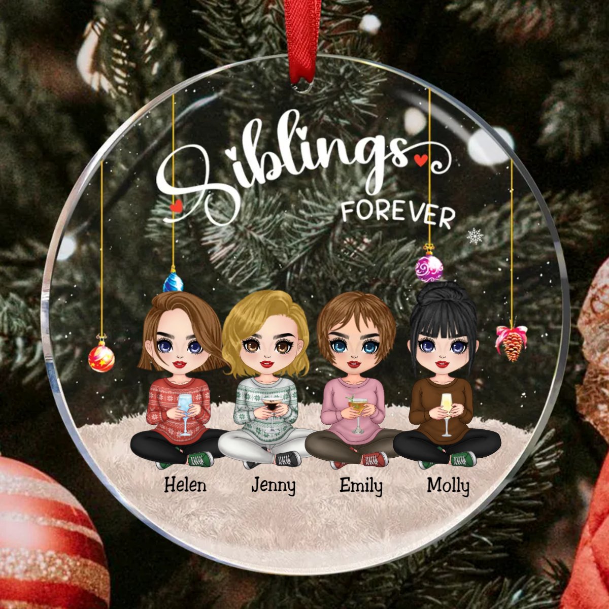 Sisters - Siblings Forever - Personalized Circle Ornament (TB) - Makezbright Gifts