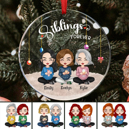 Sisters - Siblings Forever Ver 2 - Personalized Circle Ornament - Makezbright Gifts