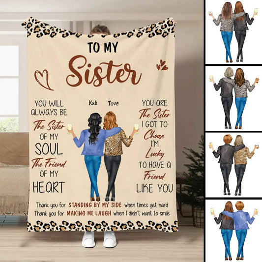 Sisters - Sister Of Soul Friend Of Heart - Personalized Blanket - Makezbright Gifts