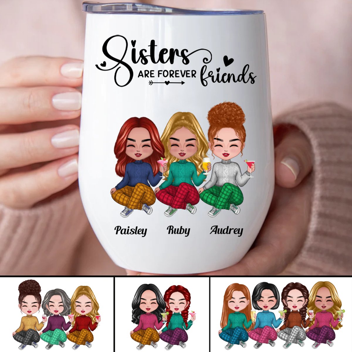 Sisters - Sisters Are Forever Friends - Personalized Wine Tumbler - Makezbright Gifts