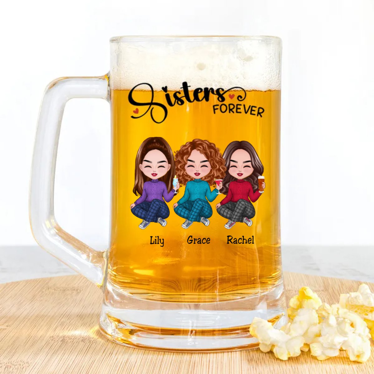 Sisters - Sisters Forever - Personalize Beer Stein - Makezbright Gifts