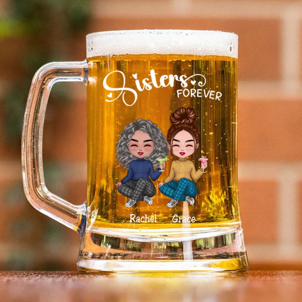 Sisters - Sisters Forever - Personalize Beer Stein (White) - Makezbright Gifts