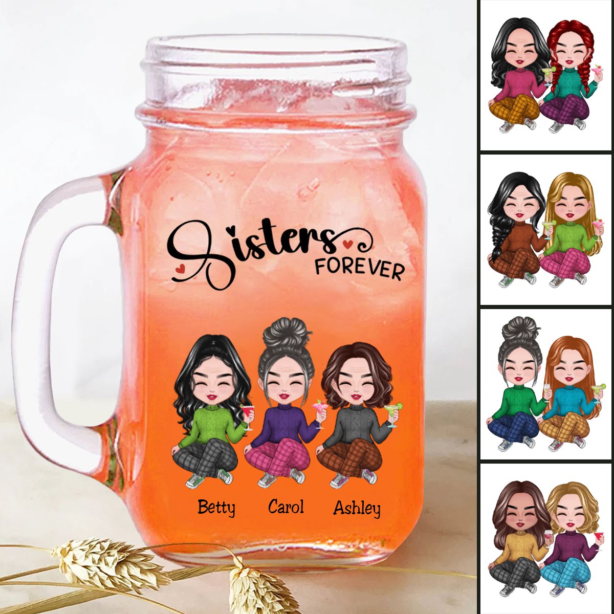 Sisters - Sisters Forever - Personalize Drinking Jar - Makezbright Gifts