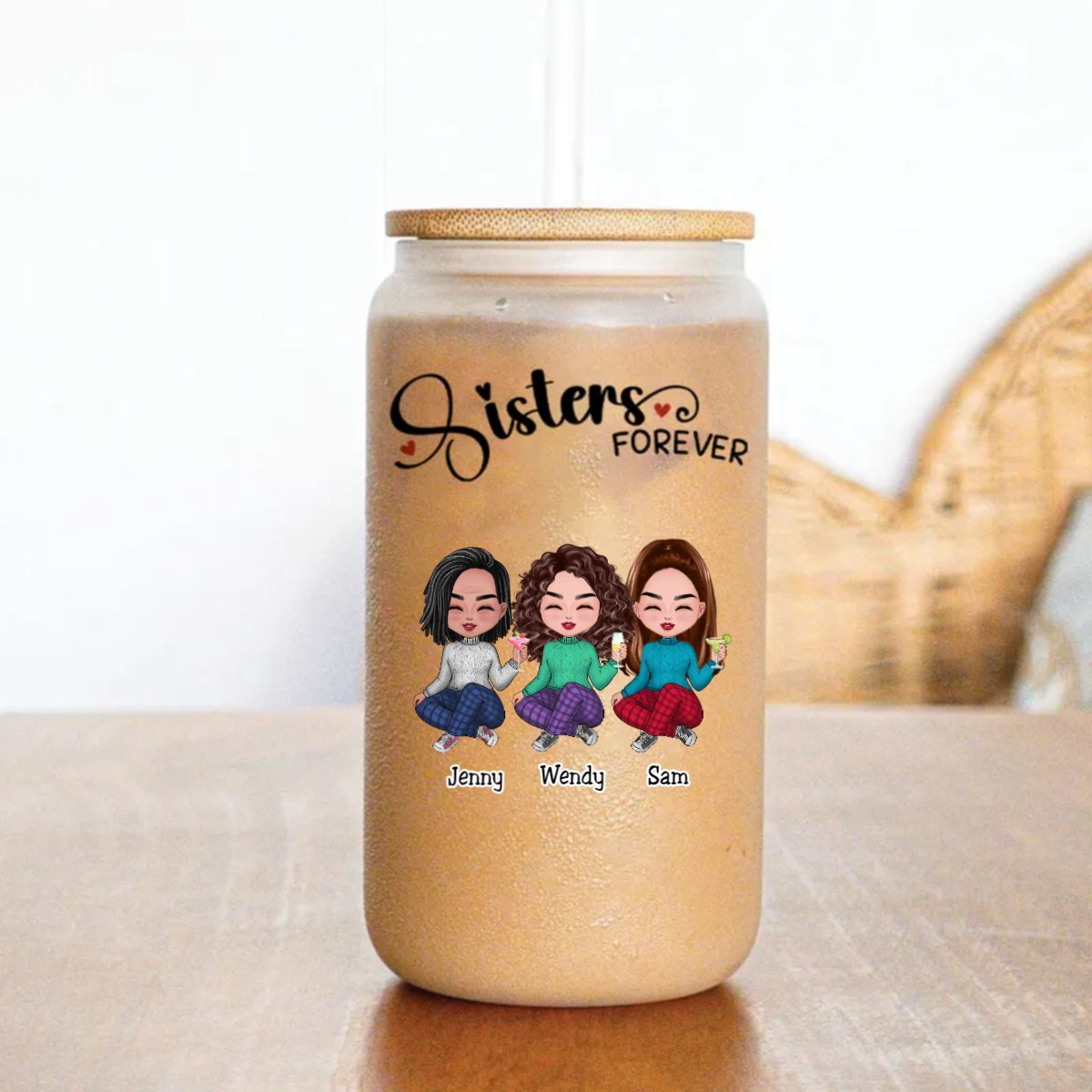 Sisters - Sisters Forever - Personalize Glass Can (AA) - Makezbright Gifts