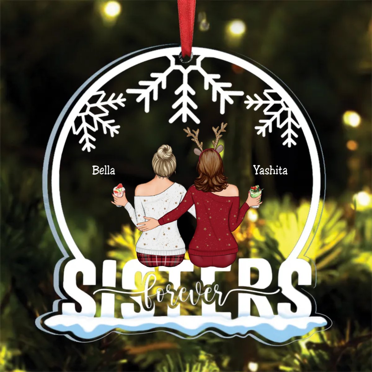 Sisters - Sisters Forever - Personalized Acrylic Ornament - Makezbright Gifts