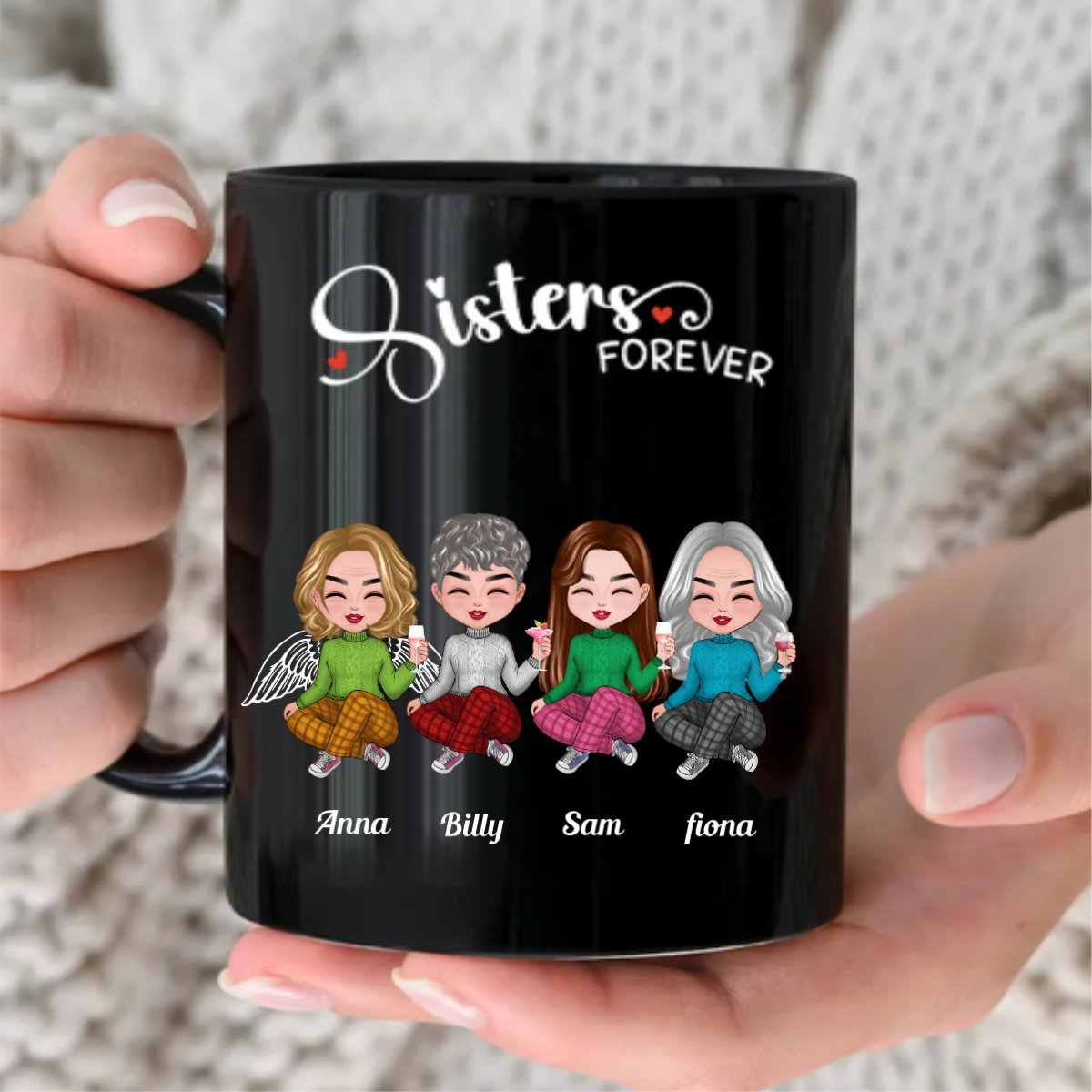 Sisters - Sisters Forever - Personalized Black Mug (LL) - Makezbright Gifts