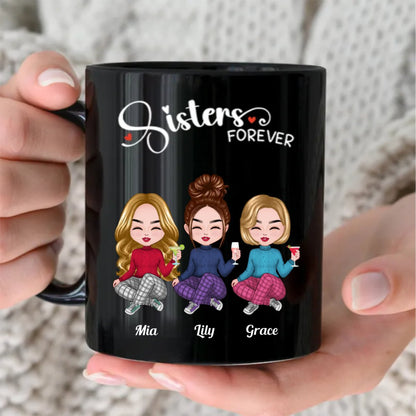 Sisters - Sisters Forever - Personalized Black Mug (LL) - Makezbright Gifts