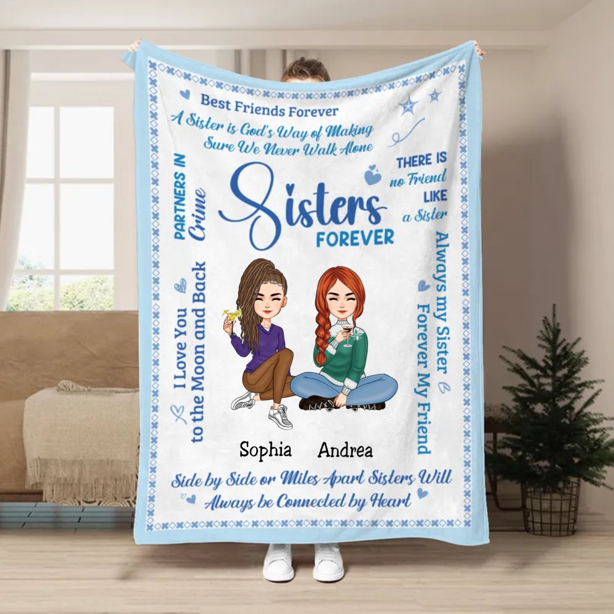 Sisters - Sisters Forever - Personalized Blanket (NM) - Makezbright Gifts