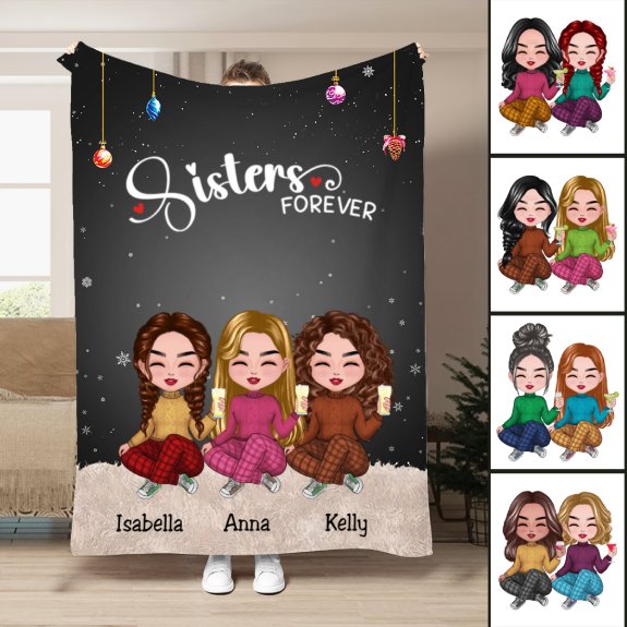 Sisters - Sisters Forever - Personalized Blanket (VT) - Makezbright Gifts