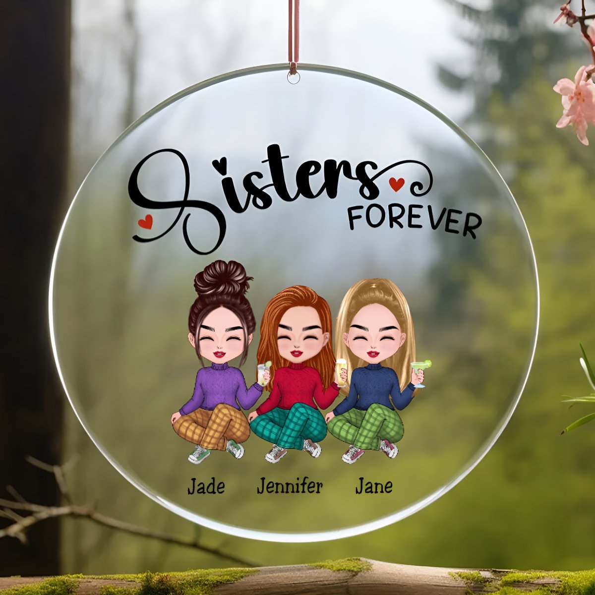 Sisters - Sisters Forever - Personalized Circle Ornament - Makezbright Gifts