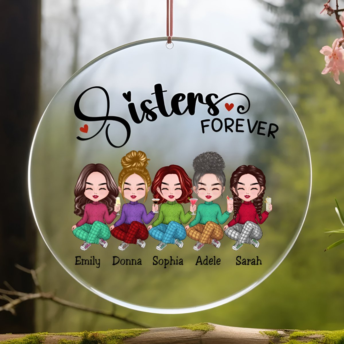 Sisters - Sisters Forever - Personalized Circle Ornament - Makezbright Gifts