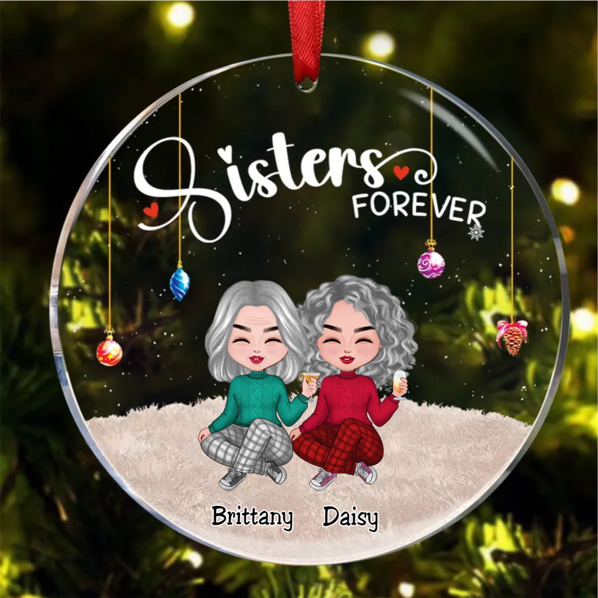 Sisters - Sisters Forever - Personalized Circle Ornament (AA) - Makezbright Gifts