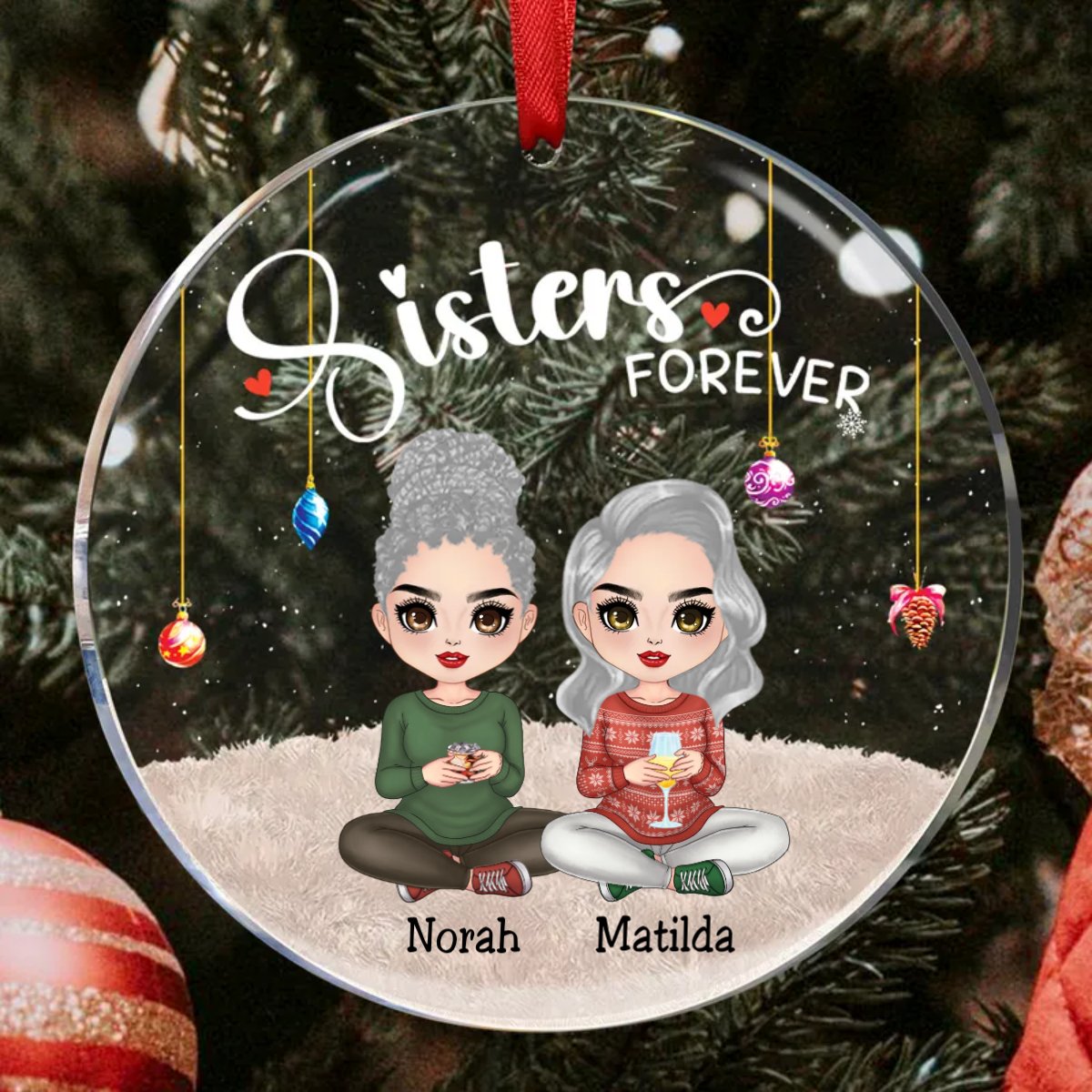 Sisters - Sisters Forever - Personalized Circle Ornament (II) - Makezbright Gifts