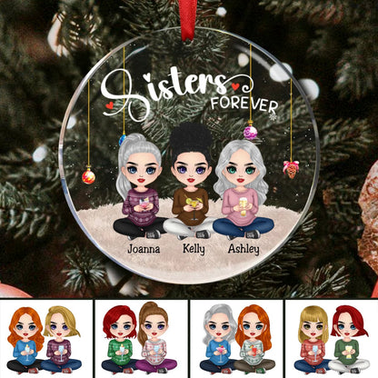 Sisters - Sisters Forever - Personalized Circle Ornament (II) - Makezbright Gifts