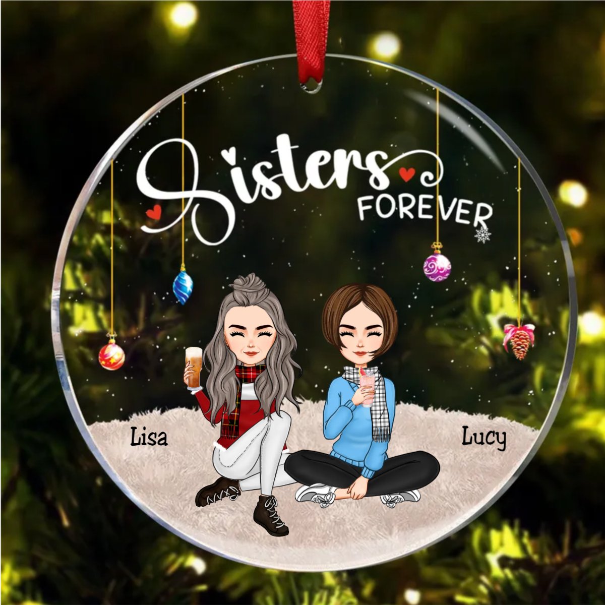 Sisters - Sisters Forever - Personalized Circle Ornament (QH) - Makezbright Gifts