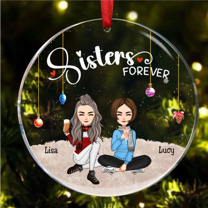 Sisters - Sisters Forever - Personalized Circle Ornament (QH) - Makezbright Gifts