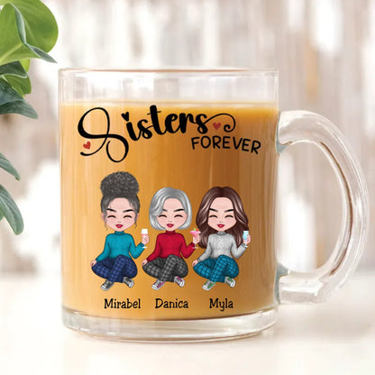 Sisters - Sisters Forever - Personalized Glass Mug - Makezbright Gifts