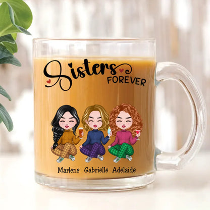 Sisters - Sisters Forever - Personalized Glass Mug - Makezbright Gifts