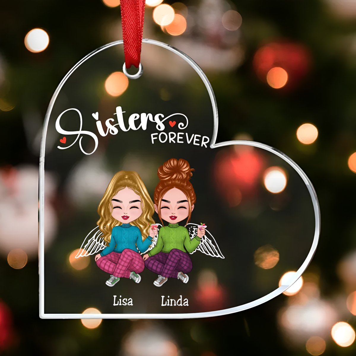 Sisters - Sisters Forever - Personalized Heart Ornament - Makezbright Gifts