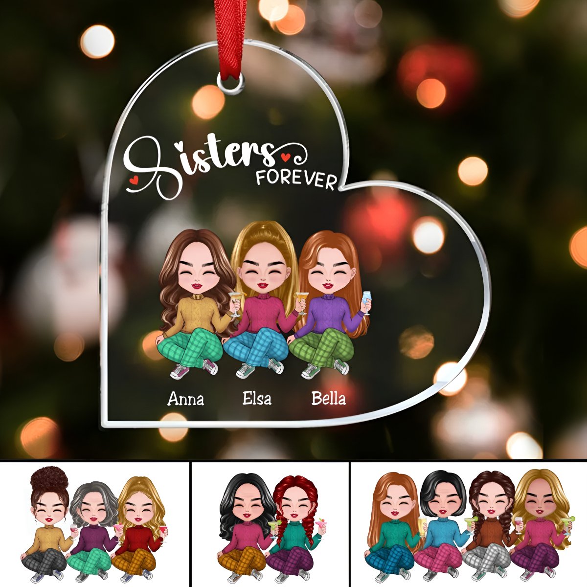 Sisters - Sisters Forever - Personalized Heart Ornament - Makezbright Gifts