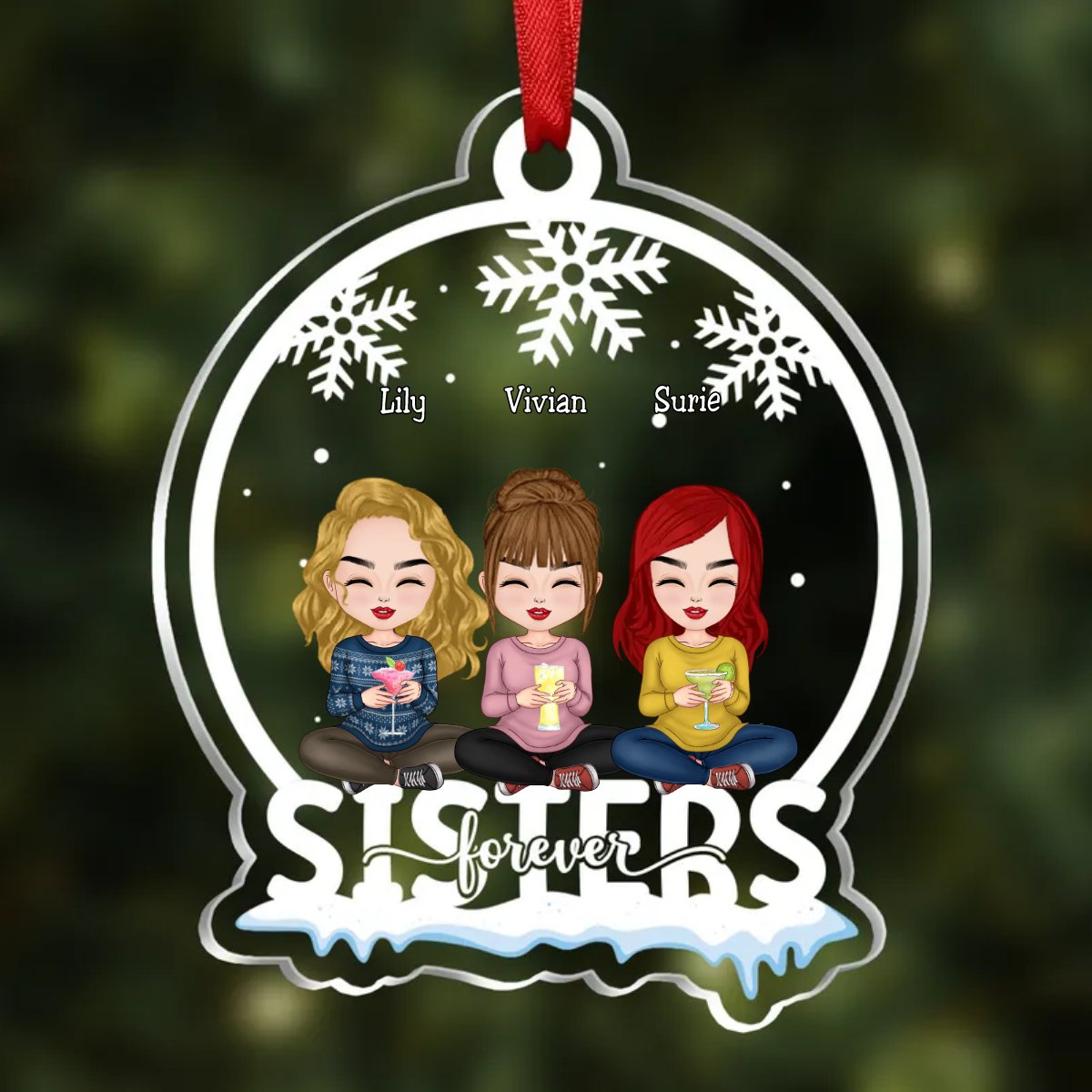 Sisters - Sisters Forever - Personalized Transparent Ornament (SA) - Makezbright Gifts