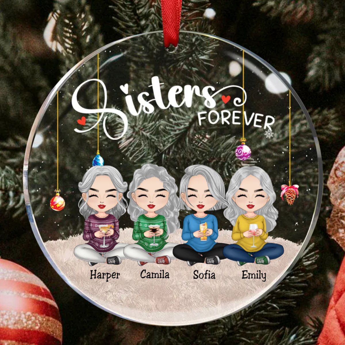 Sisters - Sisters Forever Ver 2 - Personalized Circle Ornament - Makezbright Gifts