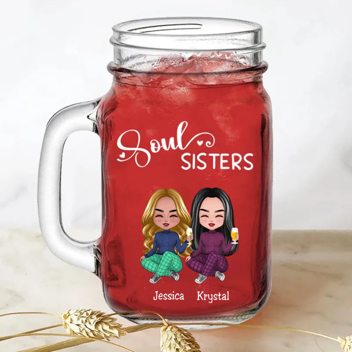 Sisters - Soul Sisters - Personalize Drinking Jar (White) - Makezbright Gifts