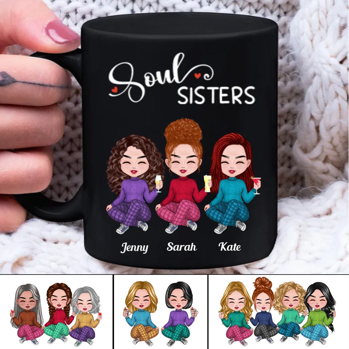 Sisters - Soul Sisters - Personalized Black Mug - Makezbright Gifts