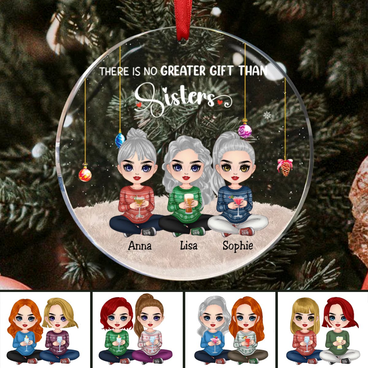 Sisters - There Is No Greater Gift Than Sisters - Personalized Circle Ornament (TB) - Makezbright Gifts