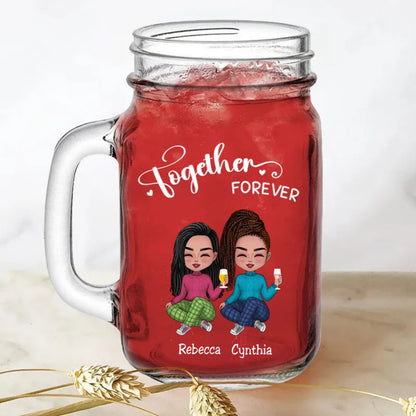 Sisters - Together Forever - Personalize Drinking Jar (White) - Makezbright Gifts