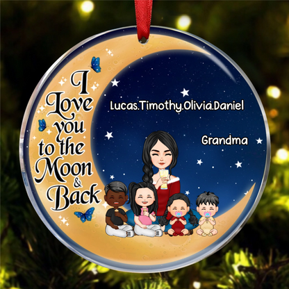 Doll Grandma Grandkids On Moon Personalized Circle Ornament