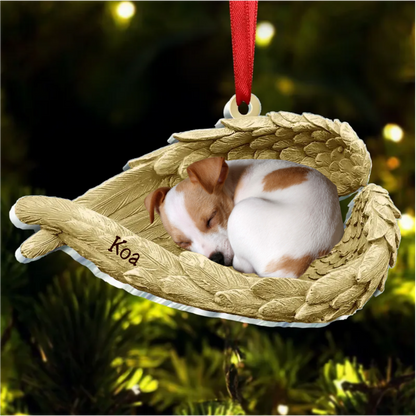 Dog Lovers - Sleeping Pet Within Angel Wings - Personalized Ornament