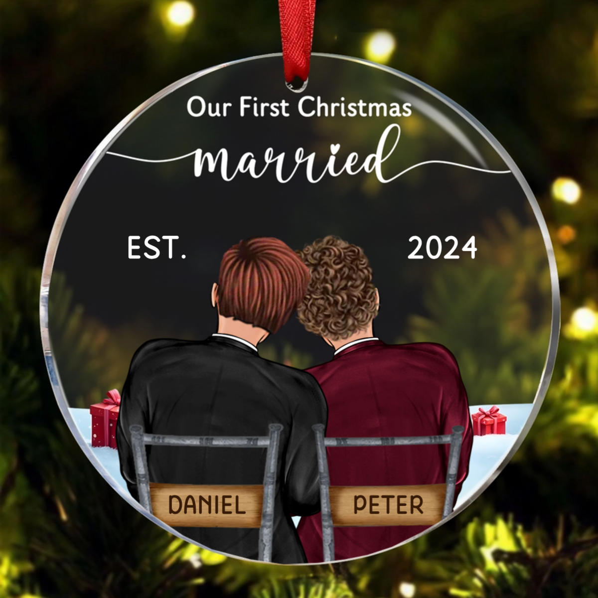 Our First Christmas Married Couples - Personalized Circle Ornament