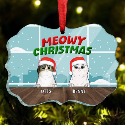 Christmas In House Peeking Fluffy Cats Personalized Christmas Ornament