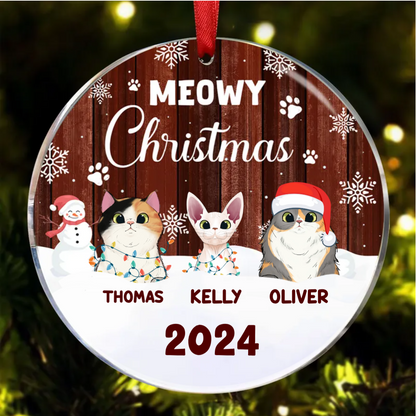 Meowy Christmas - Christmas Gift For Cat Lovers - Personalized Custom Circle Ceramic Ornament