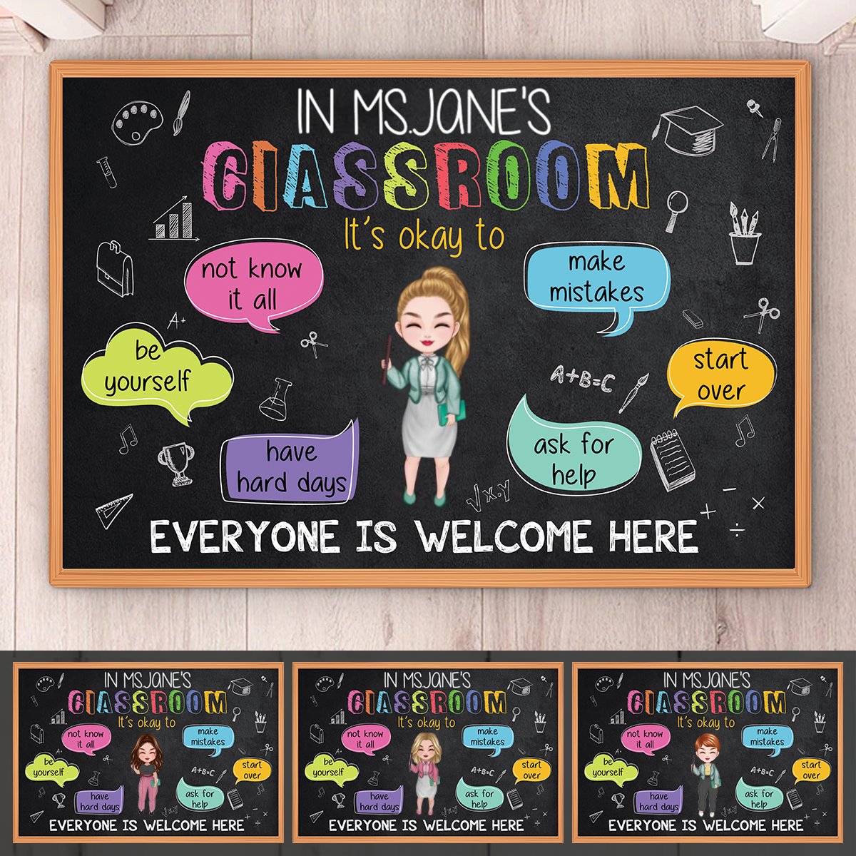 Teacher - In My Classroom Everything Is Okay - Personalized Doormat (VT) - Makezbright Gifts